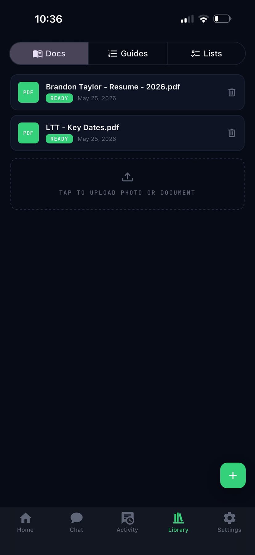 ArchAI app — knowledge base with uploaded documents